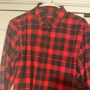Banana Republic Black/Red Luxe Flannel Check Shirt